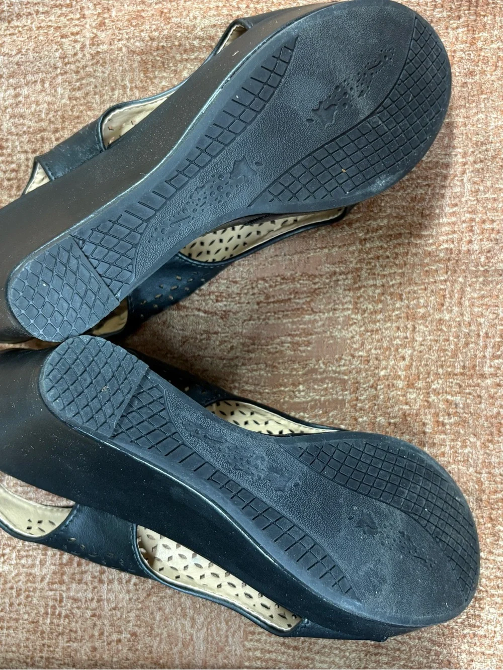 Black Wedge Sandals for Women - Sleek Perforated Design